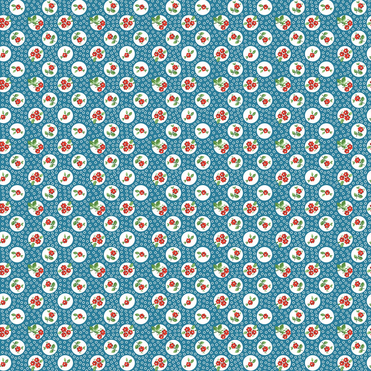 Fabric Poppie Cotton Blue Pocket Posies Flower Market by the Quarter Yard FM25418